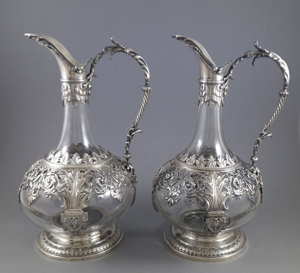 Charles Mérite - Pair Of Crystal And Sterling Silver Ewers-photo-2