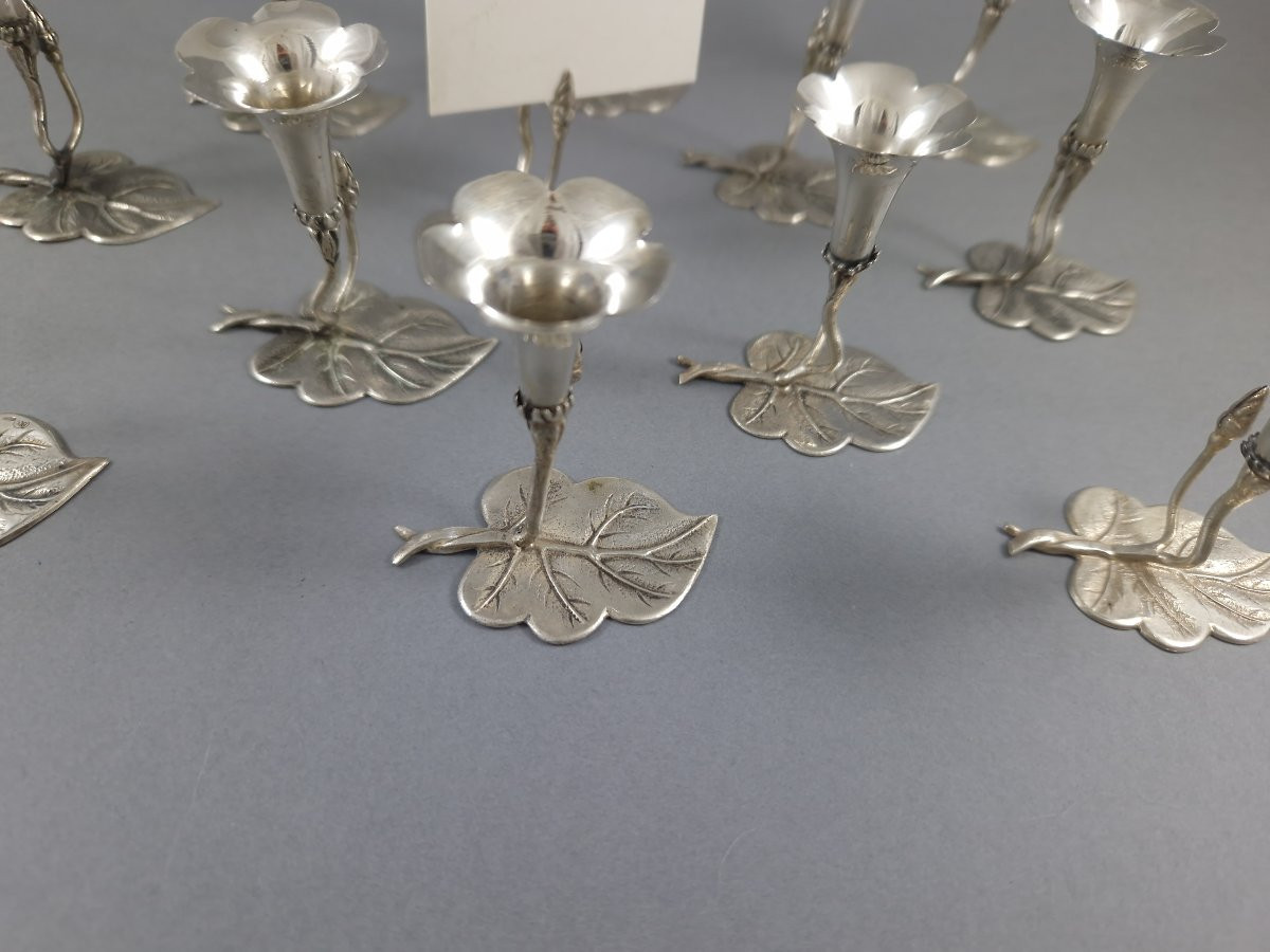 12 Solid Silver Flower Place-card Holders-photo-3