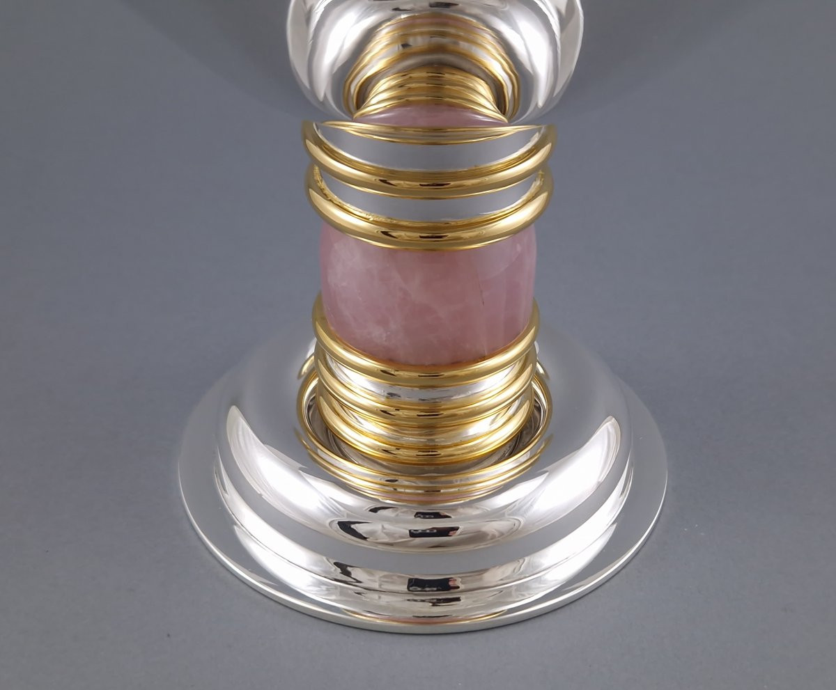 Jean E Puiforcat - Sterling Silver, Gilt And Rose Quartz Cup-photo-1