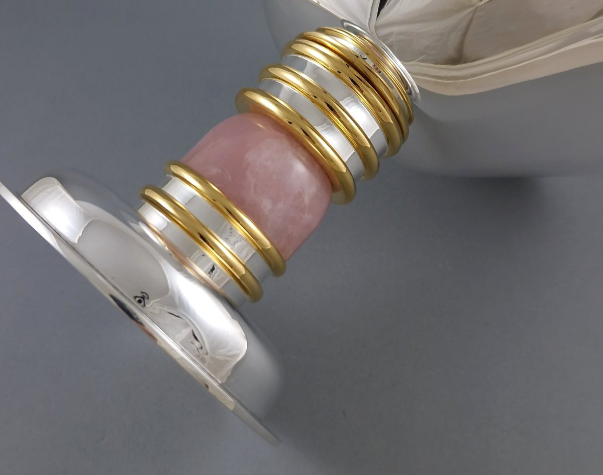 Jean E Puiforcat - Sterling Silver, Gilt And Rose Quartz Cup-photo-4