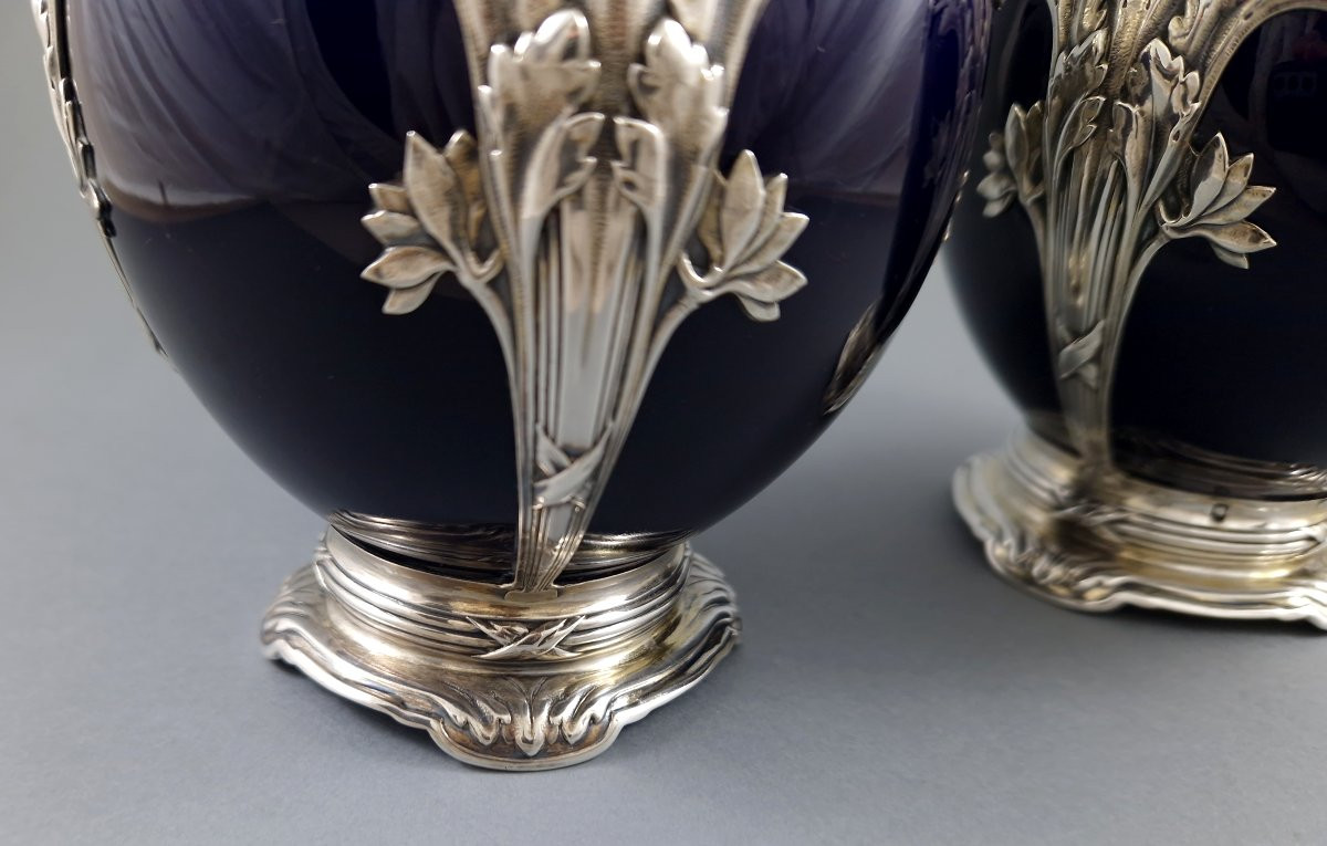 Porcelain And Sterling Silver Pair Of Vases-photo-1