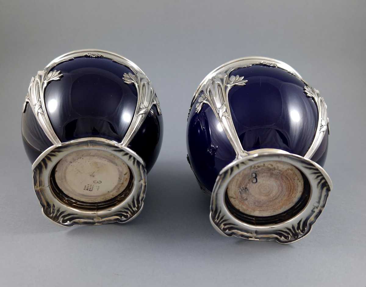 Porcelain And Sterling Silver Pair Of Vases-photo-3
