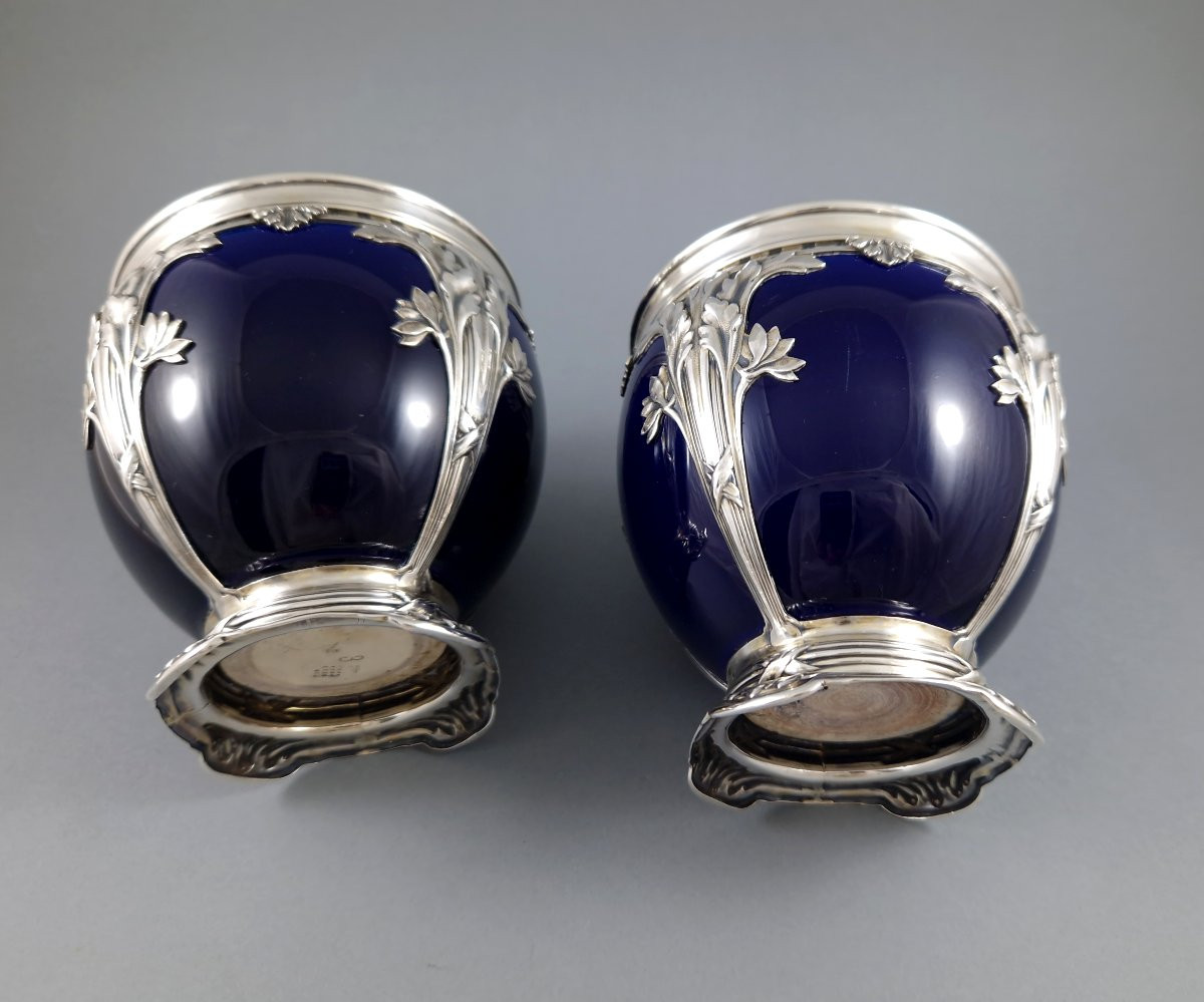 Porcelain And Sterling Silver Pair Of Vases-photo-4