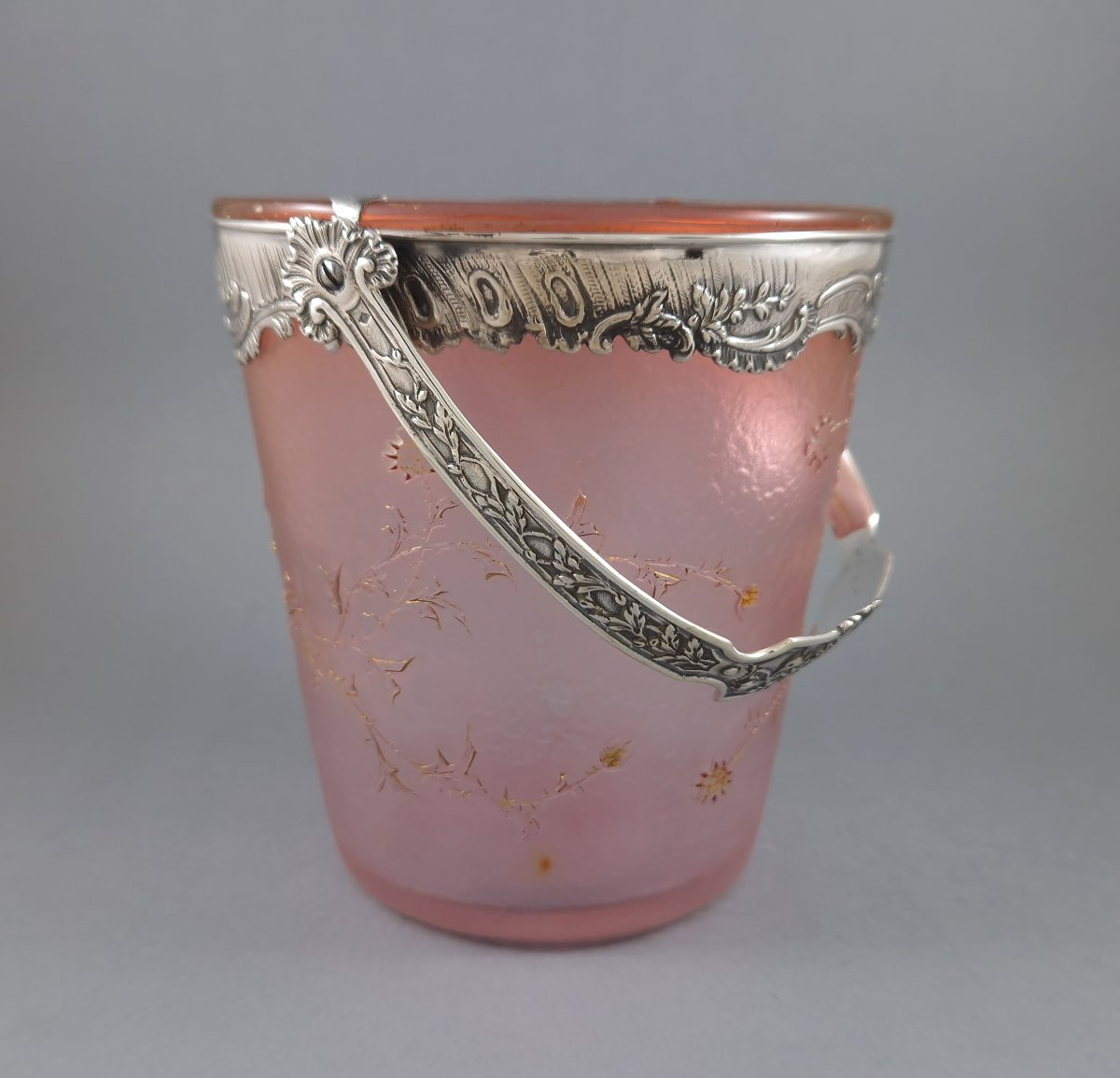 Daum Nancy - Art Nouveau Glass And Sterling Silver Ice Bucket-photo-2