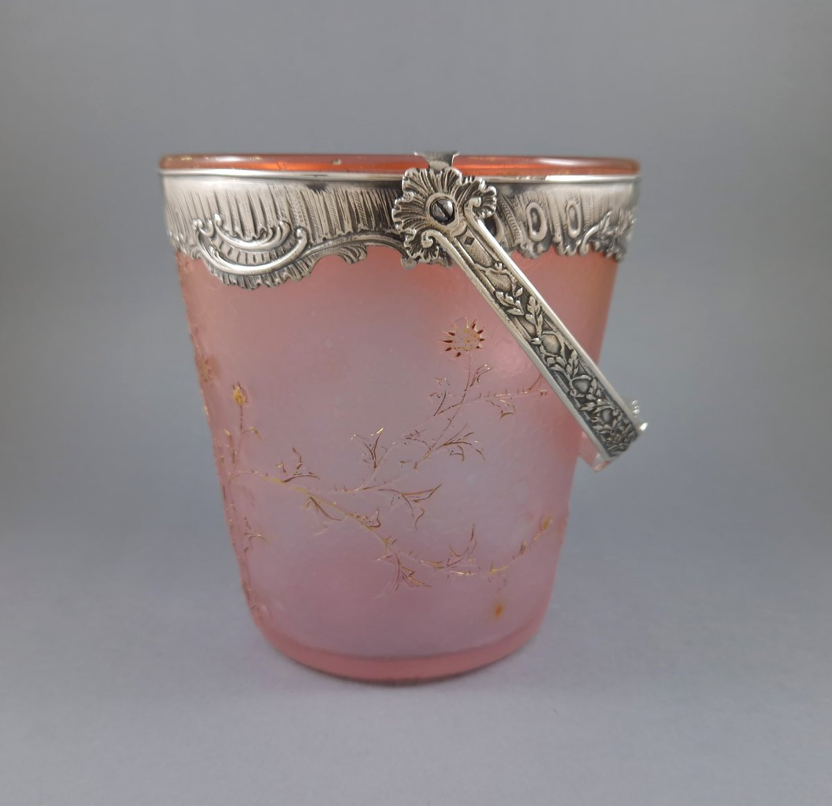 Daum Nancy - Art Nouveau Glass And Sterling Silver Ice Bucket-photo-3