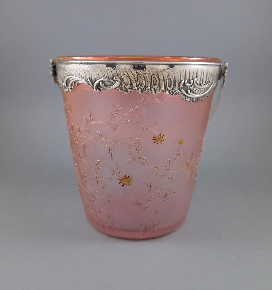 Daum Nancy - Art Nouveau Glass And Sterling Silver Ice Bucket-photo-4
