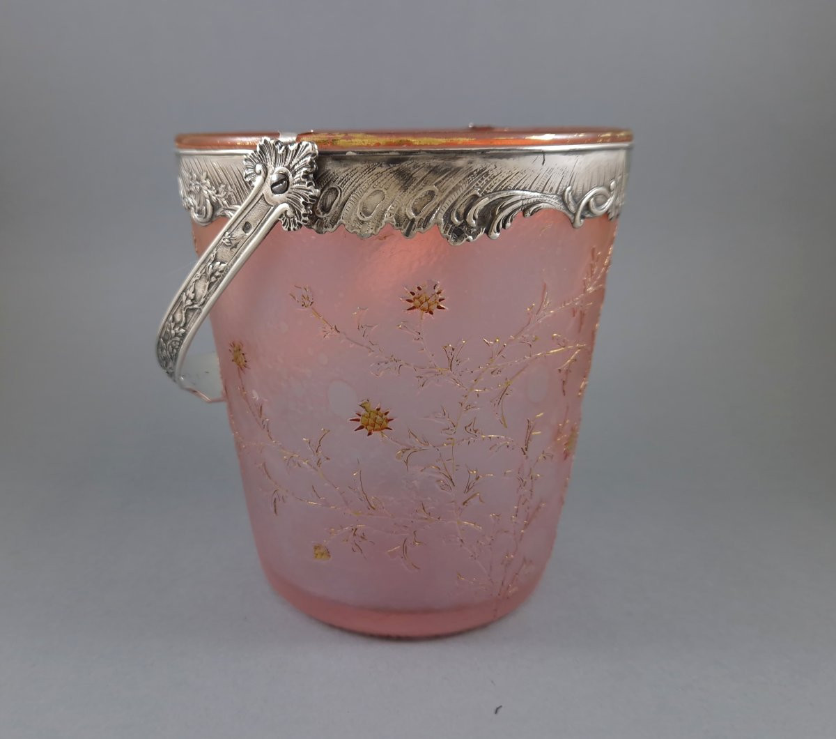 Daum Nancy - Art Nouveau Glass And Sterling Silver Ice Bucket-photo-1
