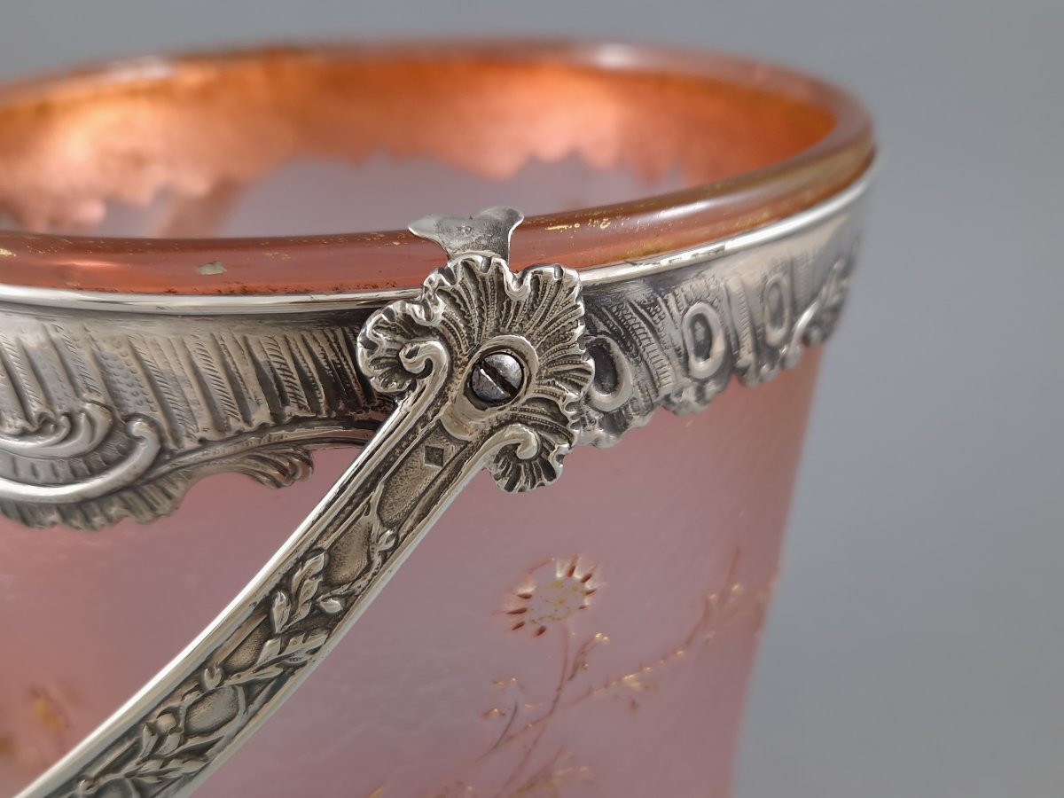 Daum Nancy - Art Nouveau Glass And Sterling Silver Ice Bucket-photo-3
