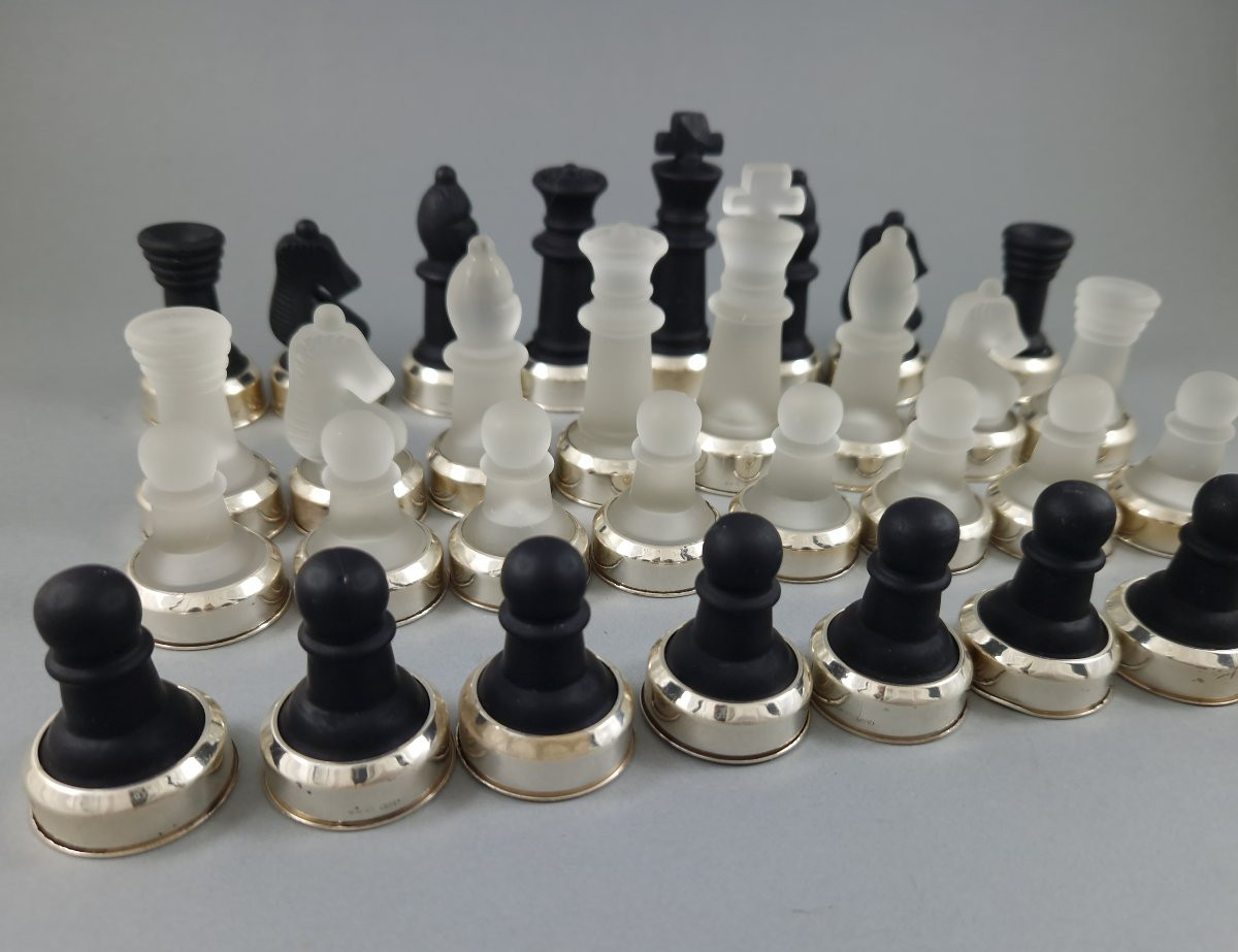 Chess Set Made Of Glass And Solid Silver-photo-2