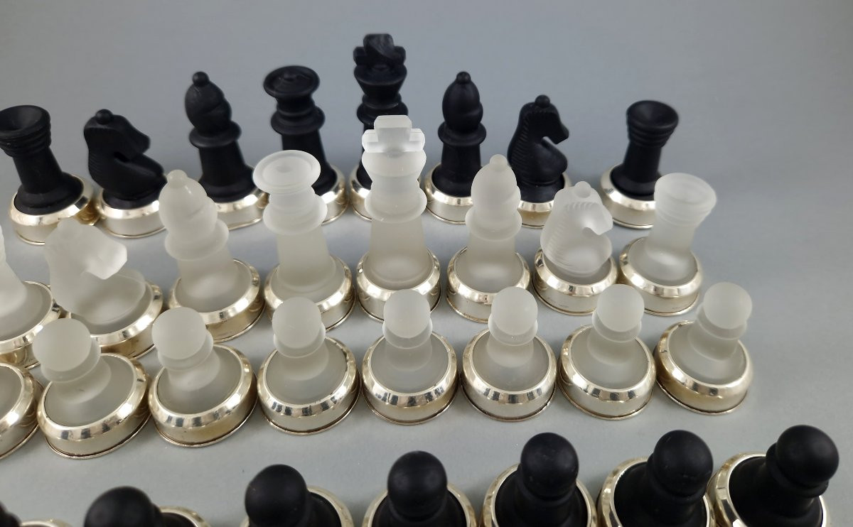 Chess Set Made Of Glass And Solid Silver-photo-4