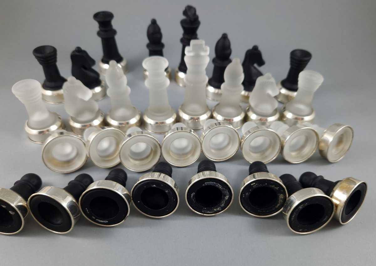Chess Set Made Of Glass And Solid Silver-photo-5