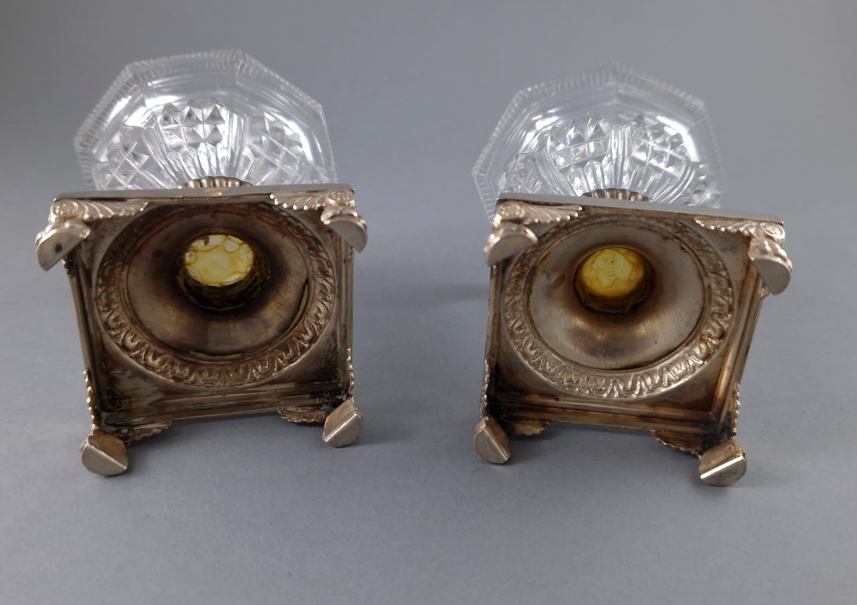 Pair Of Crystal And Sterling Silver Salt Cellars-photo-3