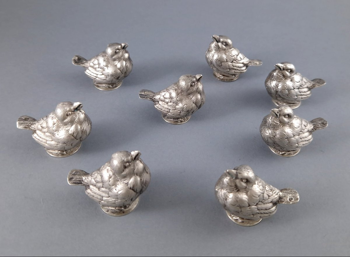 8 salières moineaux en argent massif-photo-1