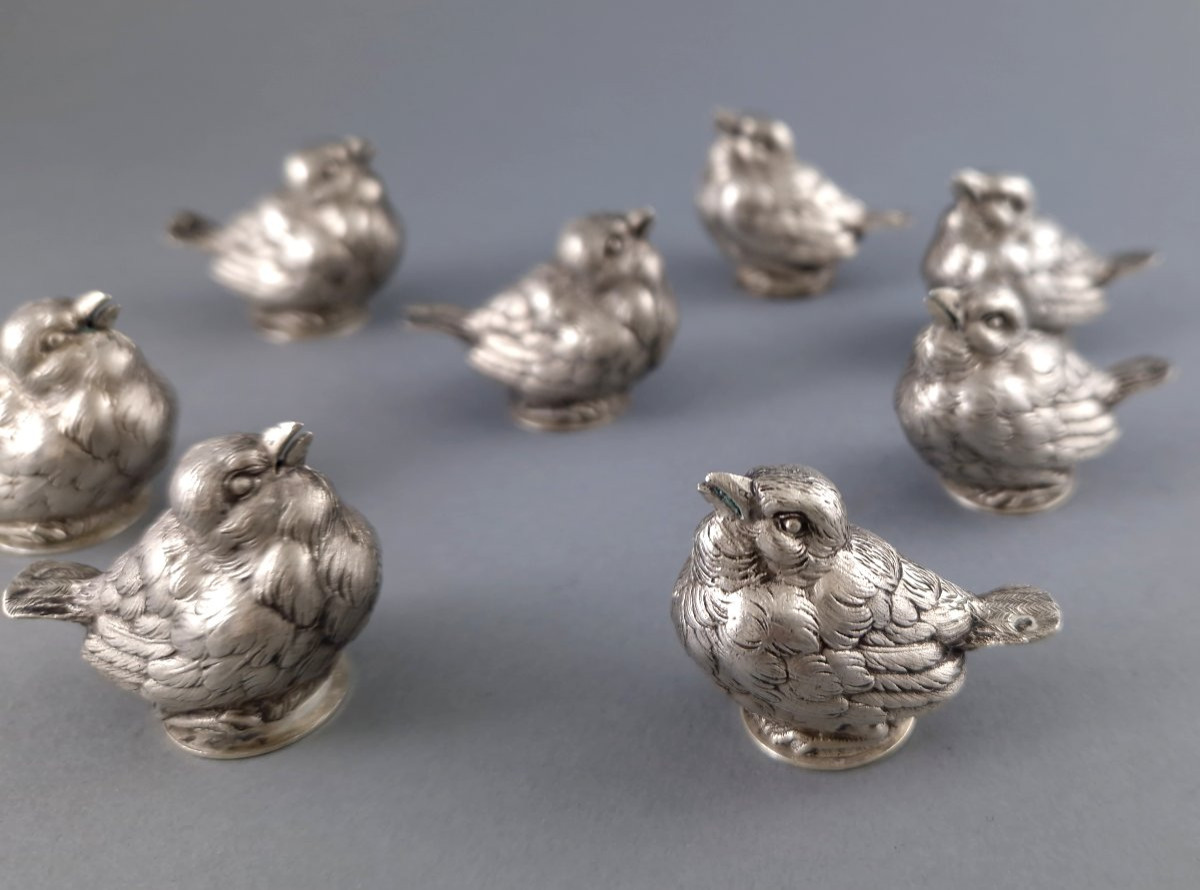 8 salières moineaux en argent massif-photo-2