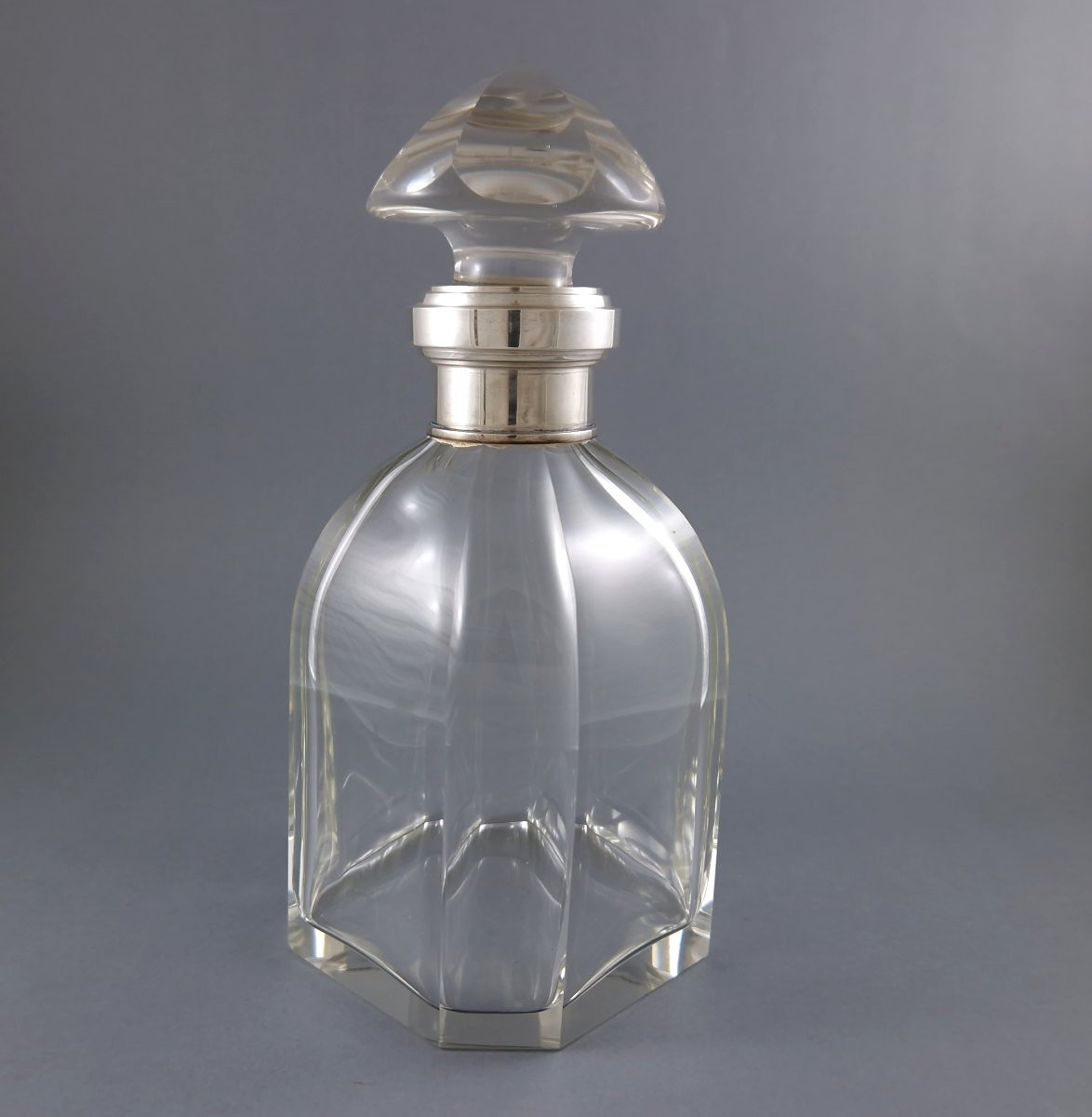Art Deco Decanter In Crystal And Sterling Silver-photo-1