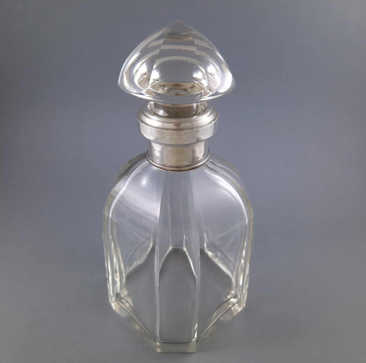 Art Deco Decanter In Crystal And Sterling Silver-photo-2