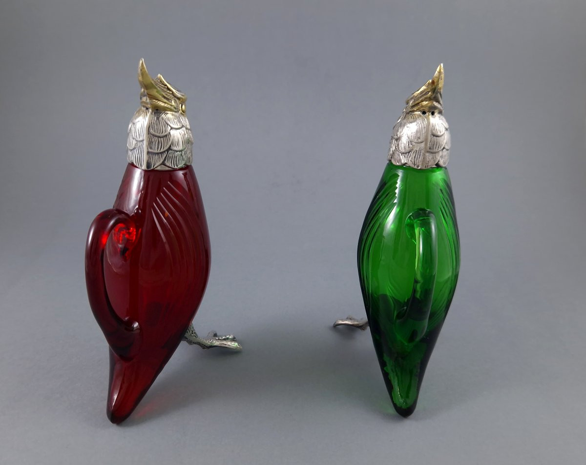 2 verseuses oiseau en verre et argent massif-photo-1