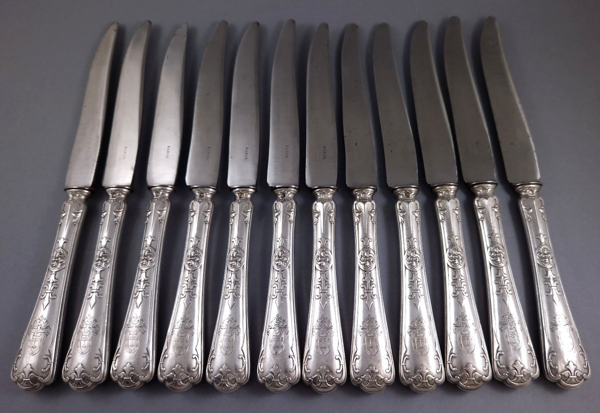 Puiforcat - 36 Knives In Sterling Silver And Gilt-photo-2