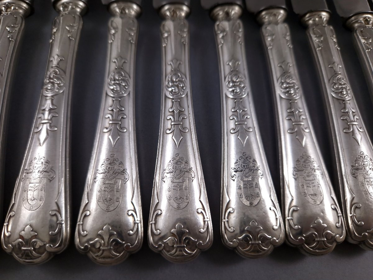 Puiforcat - 36 Knives In Sterling Silver And Gilt-photo-3