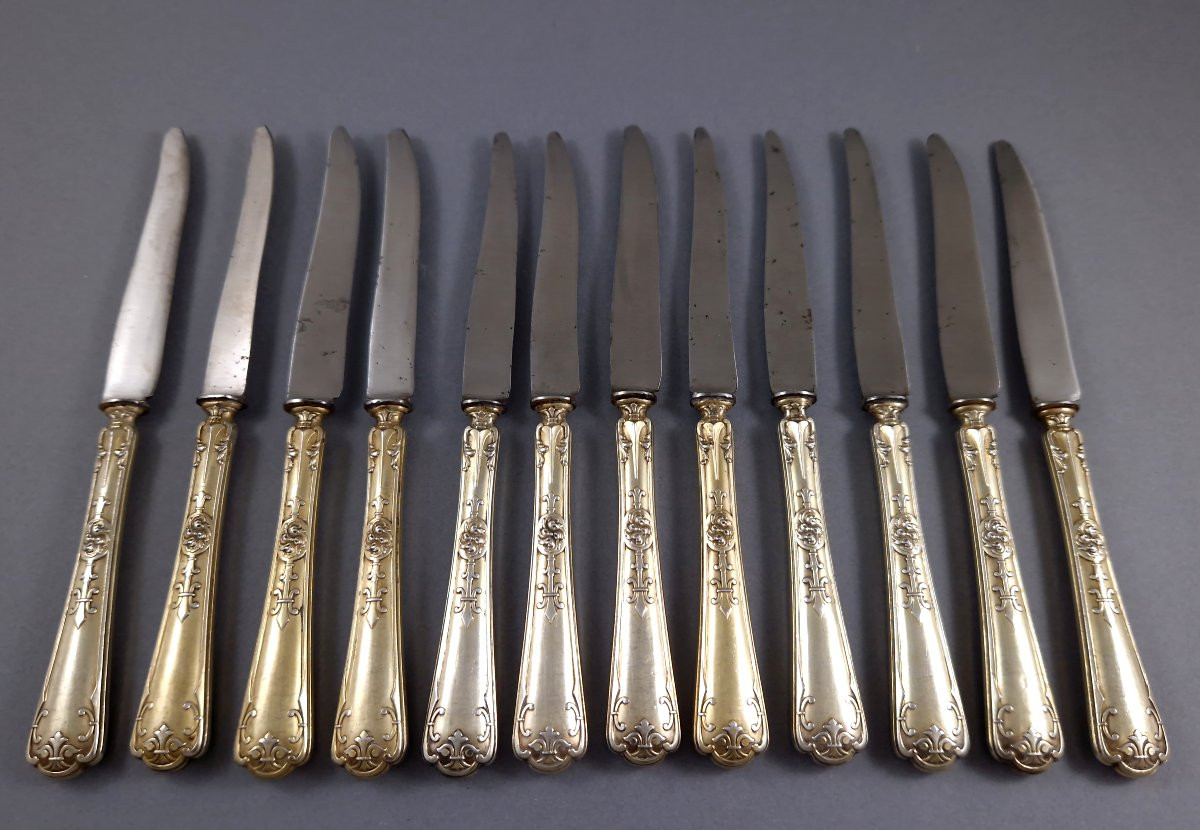 Puiforcat - 36 Knives In Sterling Silver And Gilt-photo-4