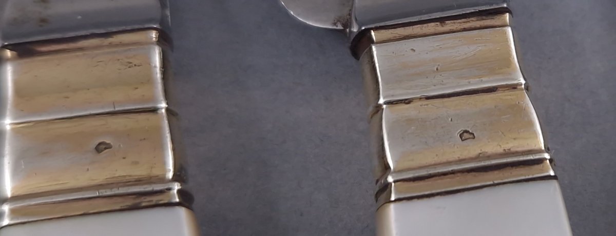 12 et 12 couteaux en nacre, vermeil et or rose -photo-3