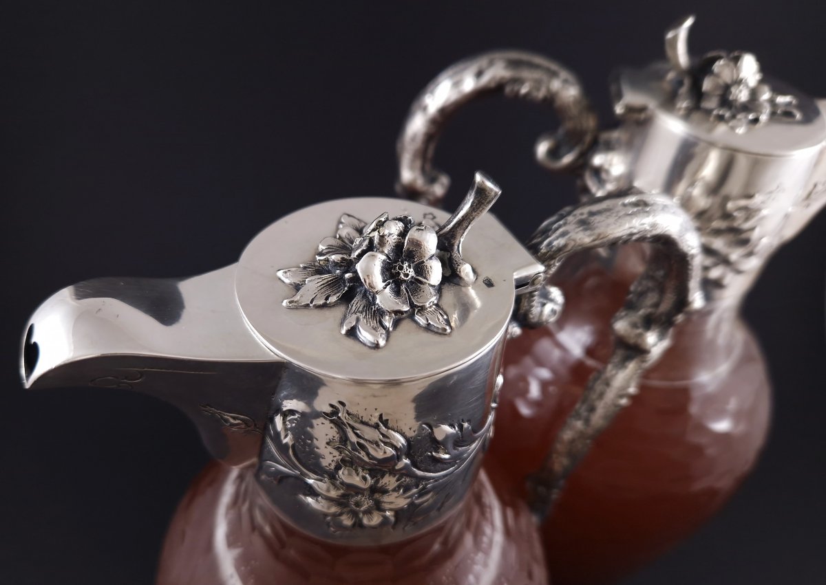 Paire d'aiguières en cristal et argent massif Art Nouveau Vienne-photo-5