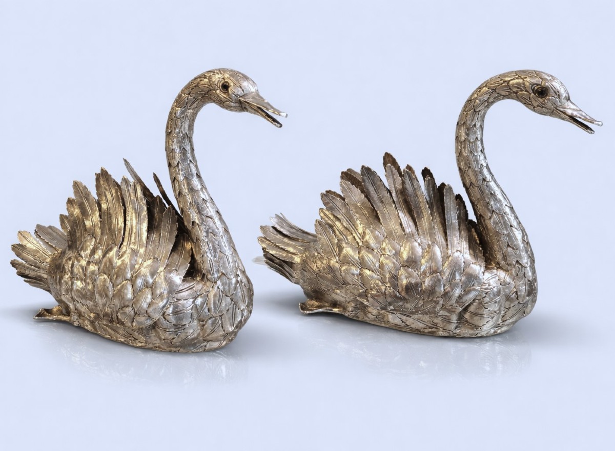 Luiz Ferreira - Pair Of Sterling Silver Swans
