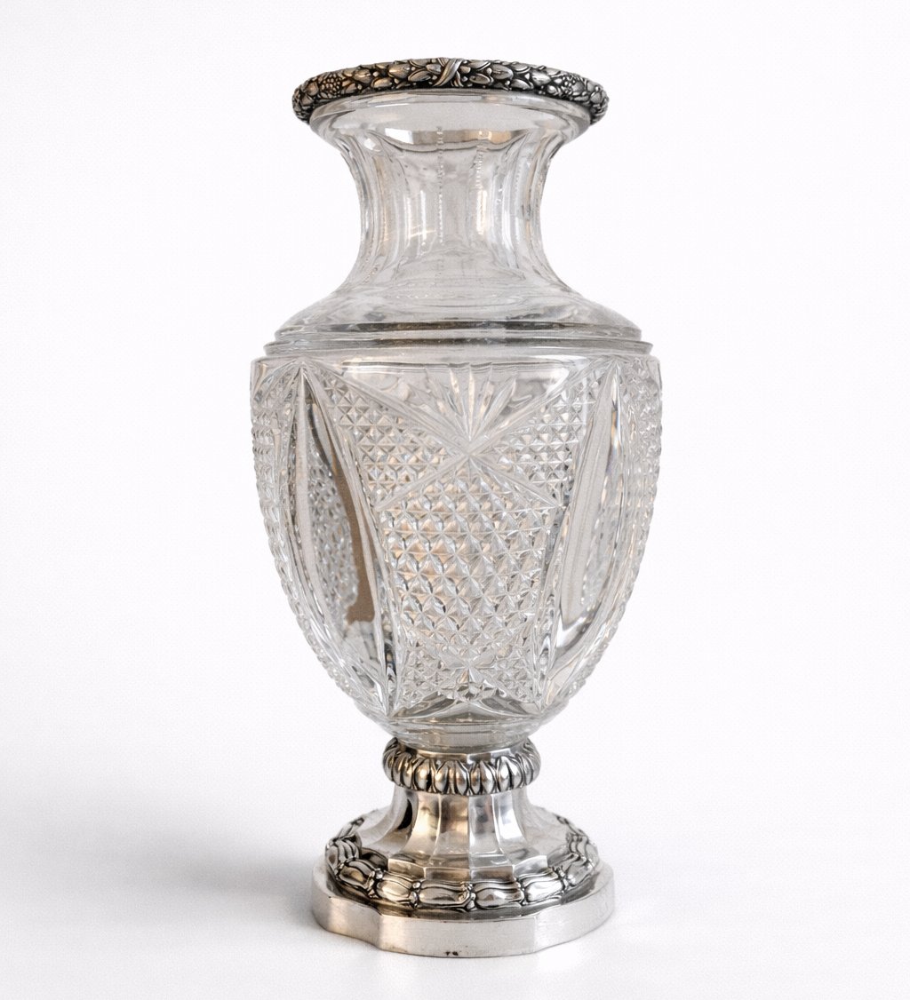 Wolfers - Très grand vase en cristal et argent massif-photo-2