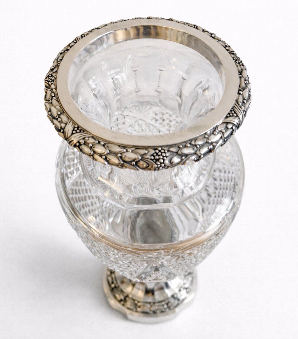 Wolfers - Très grand vase en cristal et argent massif-photo-4
