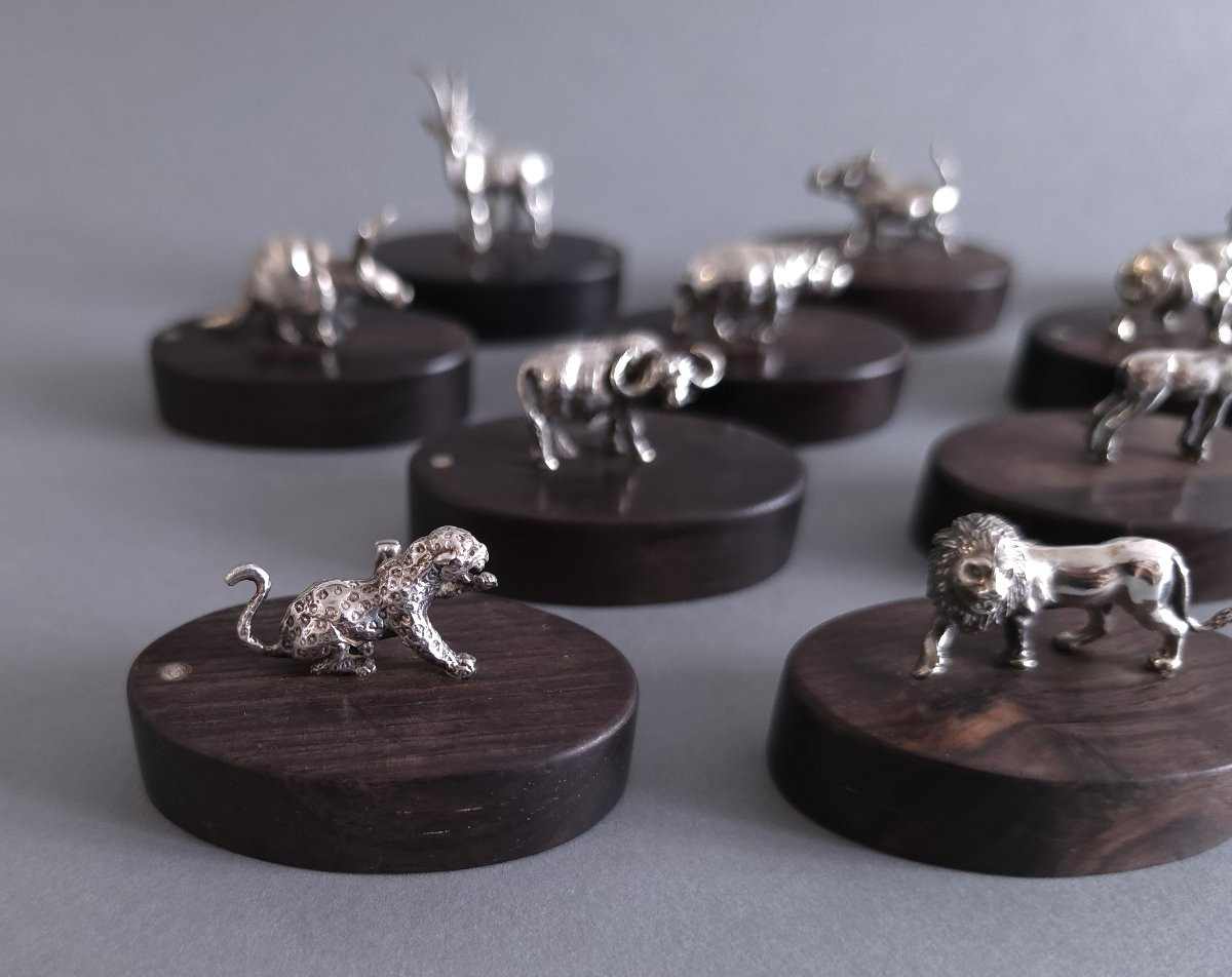 12 Sterling Silver And Ebony Place Card Holders -photo-2