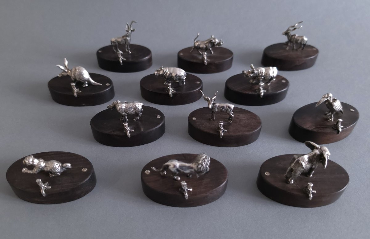 12 Sterling Silver And Ebony Place Card Holders -photo-1