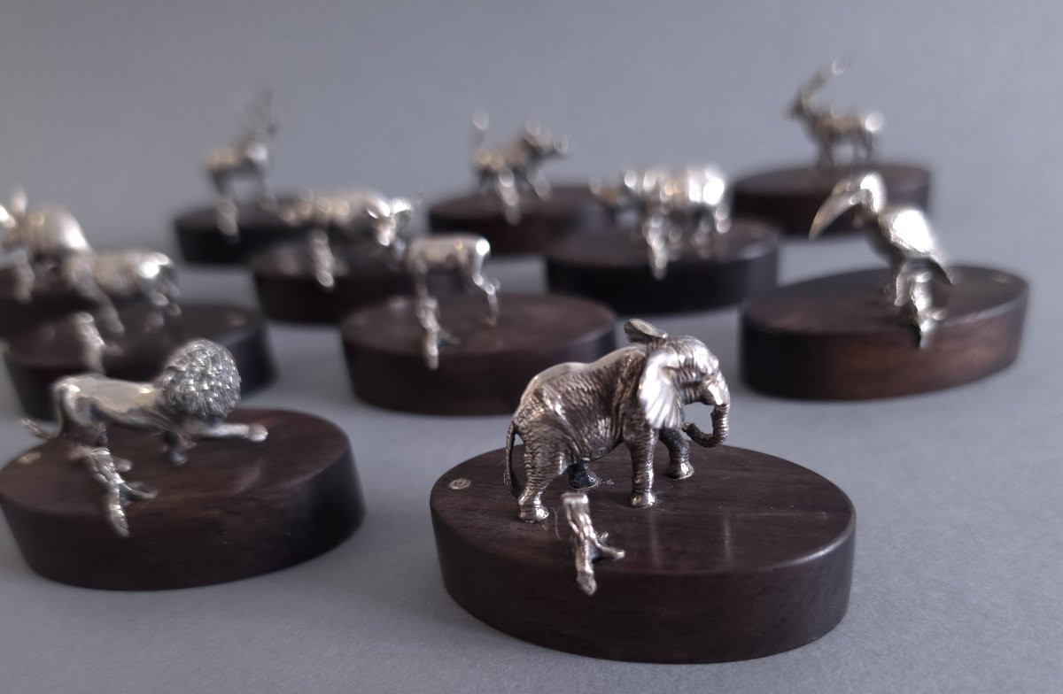 12 Sterling Silver And Ebony Place Card Holders -photo-2