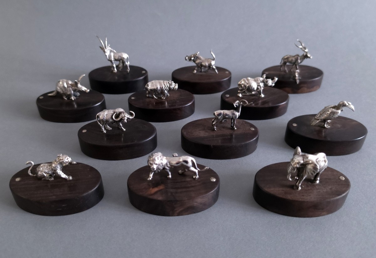 12 Sterling Silver And Ebony Place Card Holders 