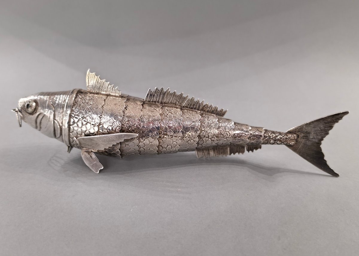Poisson articulé formant boite en argent massif-photo-3
