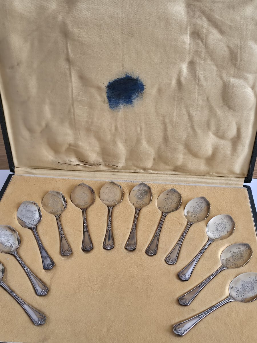 Puiforcat: 12 pelles à glace en argent massif et vermeil-photo-7