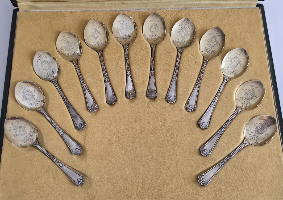 Puiforcat: 12 pelles à glace en argent massif et vermeil