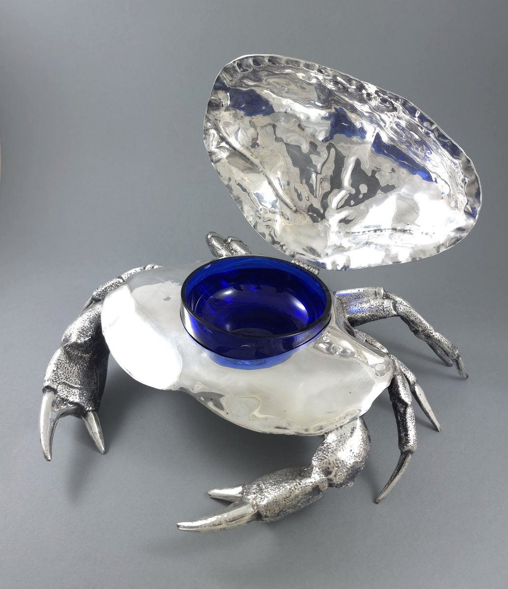 Coupe à caviar en métal argenté forme de crabe-photo-2