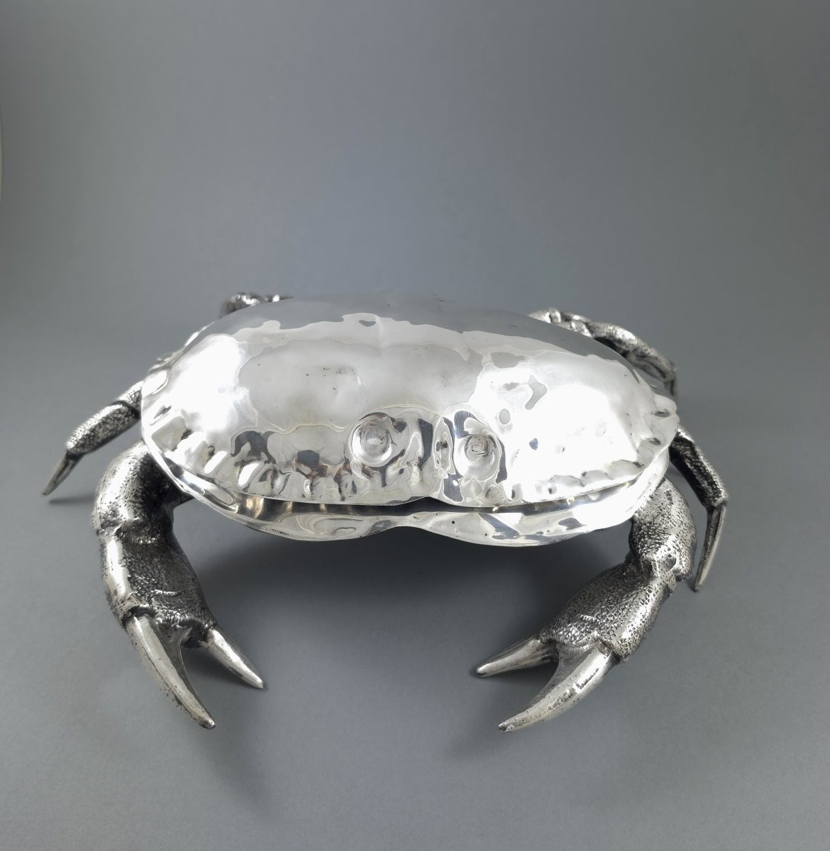 Coupe à caviar en métal argenté forme de crabe-photo-3