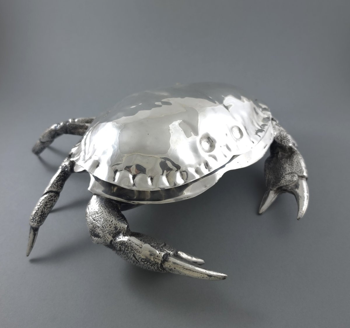 Coupe à caviar en métal argenté forme de crabe-photo-4