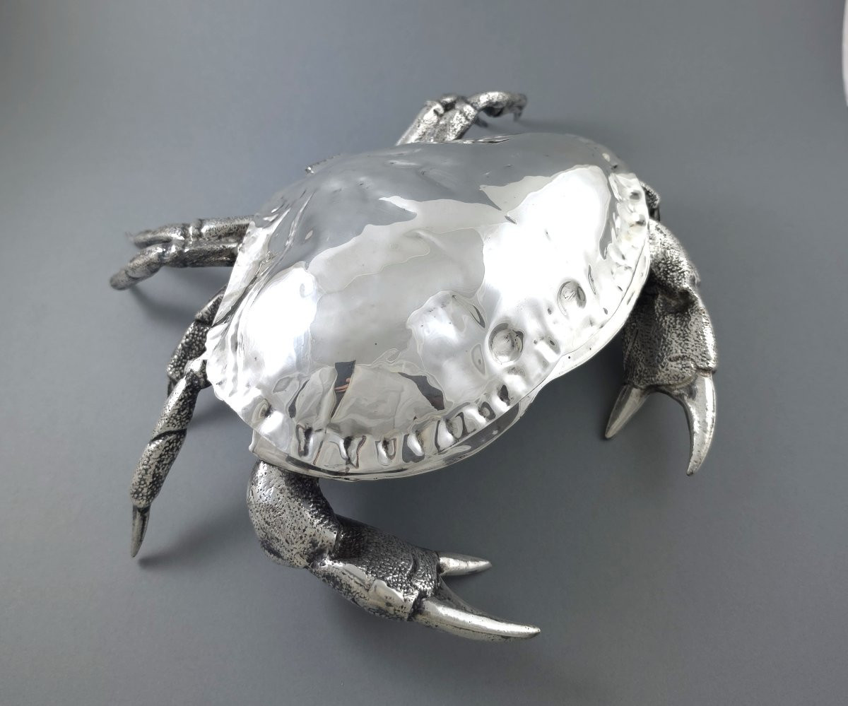 Coupe à caviar en métal argenté forme de crabe-photo-1