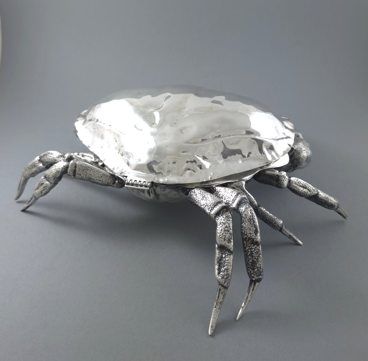 Coupe à caviar en métal argenté forme de crabe-photo-2