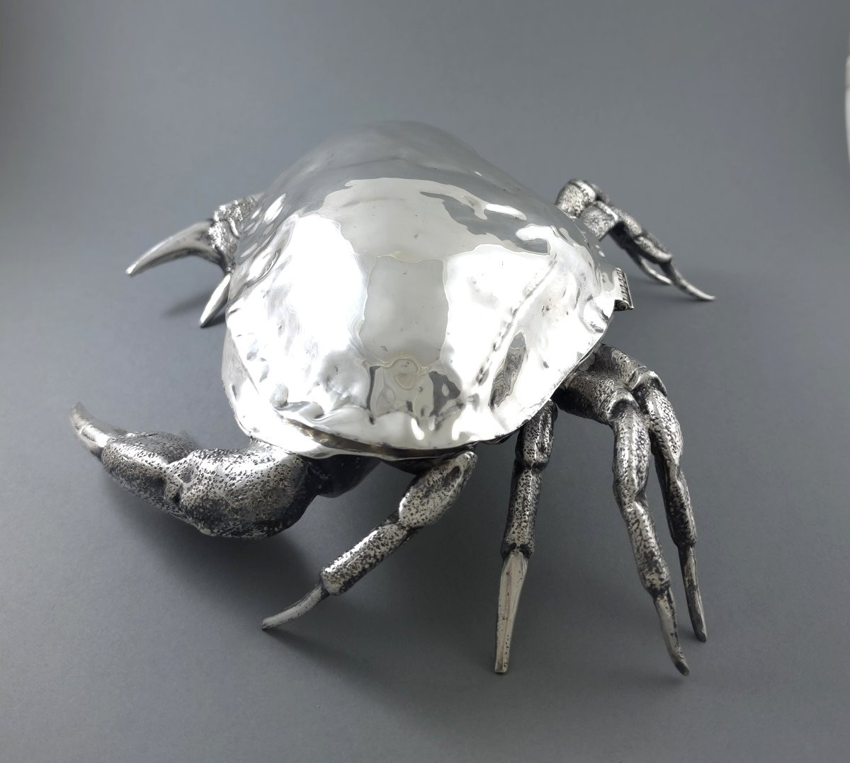 Coupe à caviar en métal argenté forme de crabe-photo-3