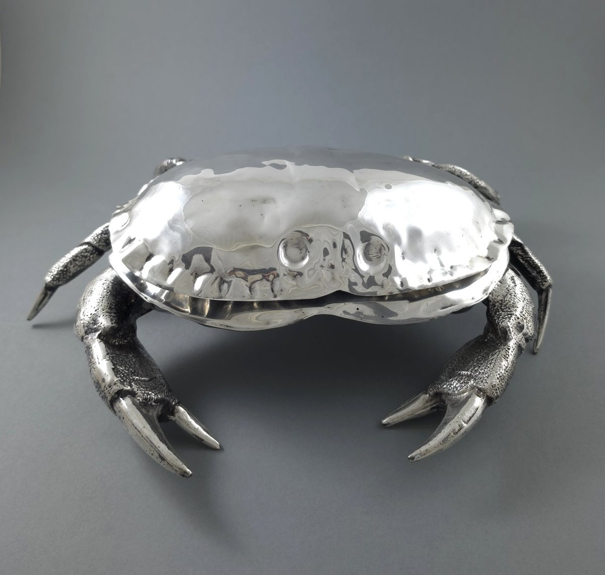 Coupe à caviar en métal argenté forme de crabe-photo-4