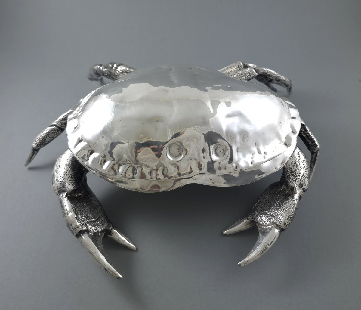 Coupe à caviar en métal argenté forme de crabe-photo-5