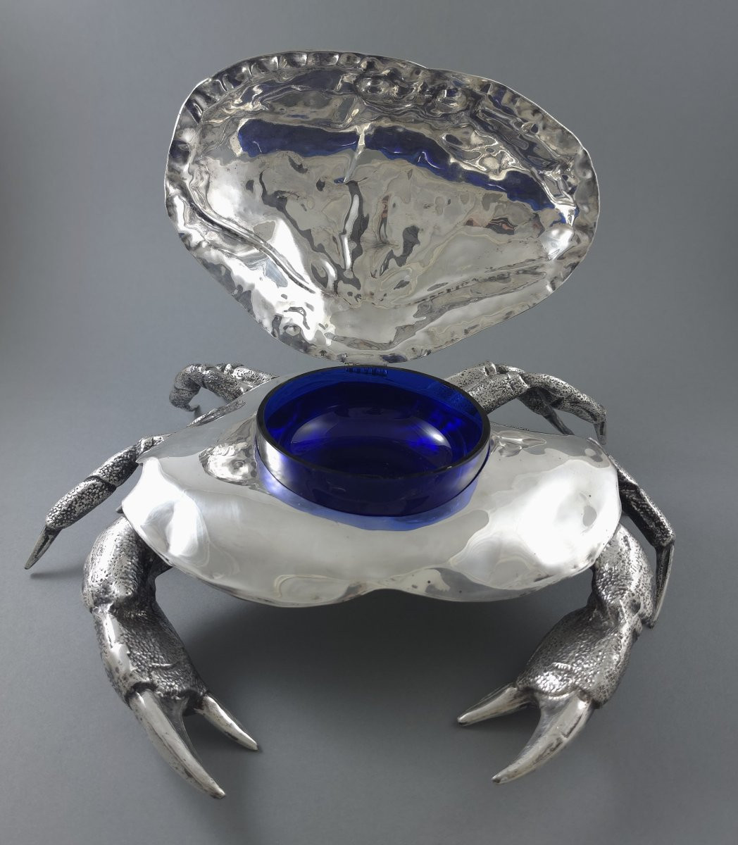 Coupe à caviar en métal argenté forme de crabe-photo-6