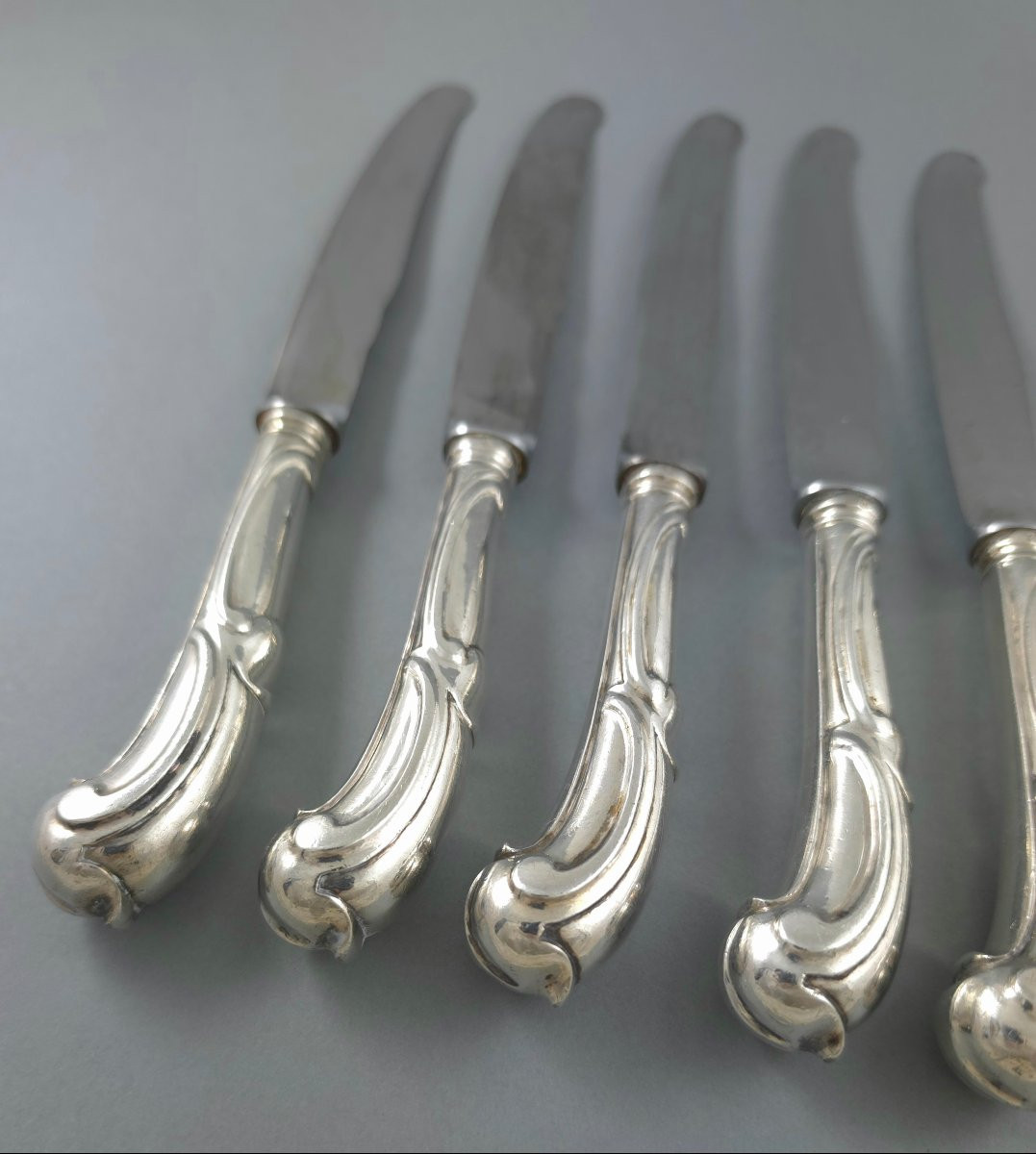 Belgium: 6 Sterling Silver Knives From The 18th Century-photo-2