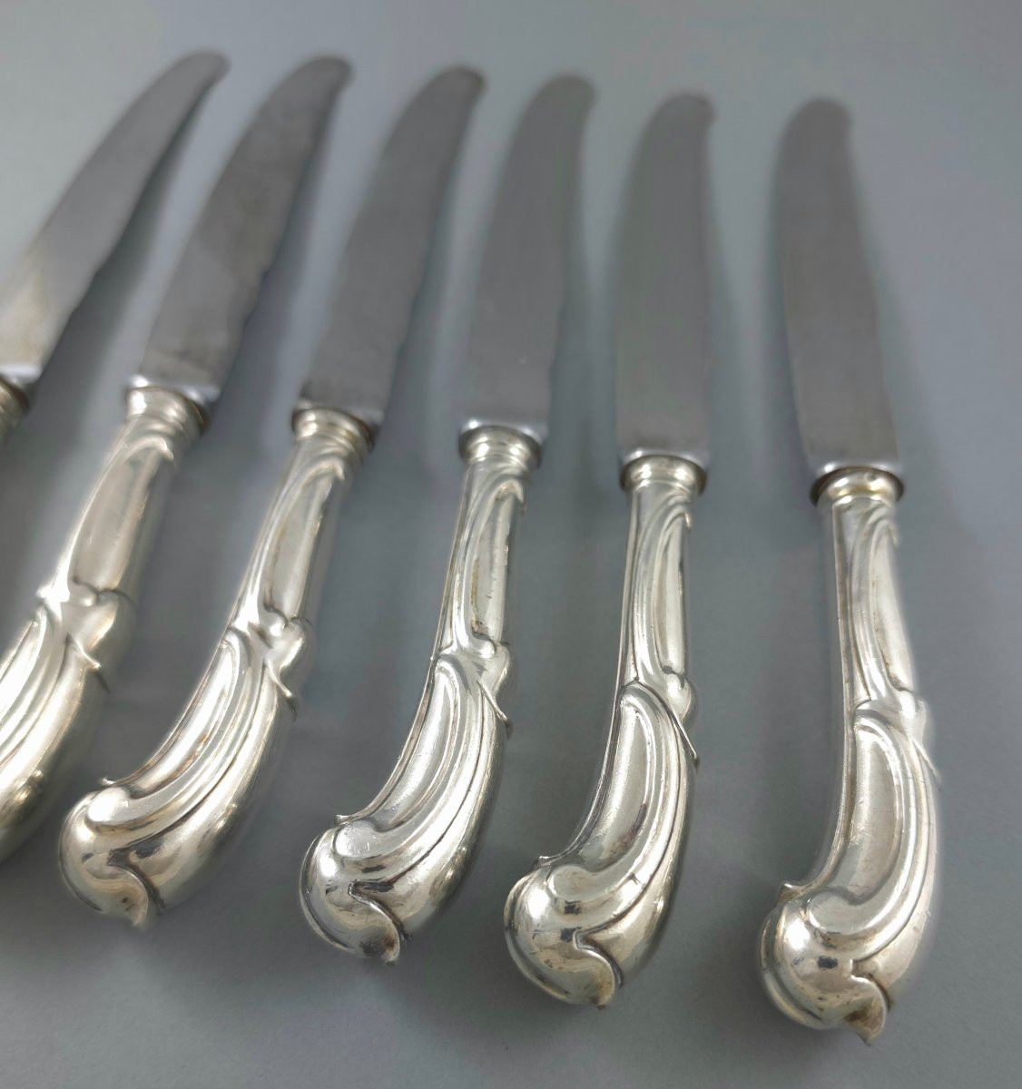 Belgium: 6 Sterling Silver Knives From The 18th Century-photo-3
