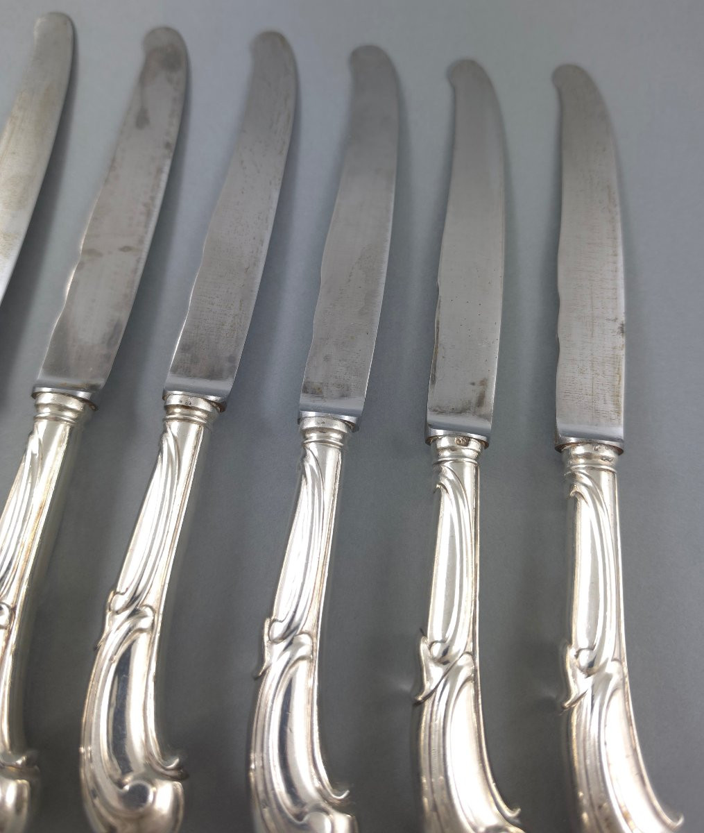 Belgium: 6 Sterling Silver Knives From The 18th Century-photo-4