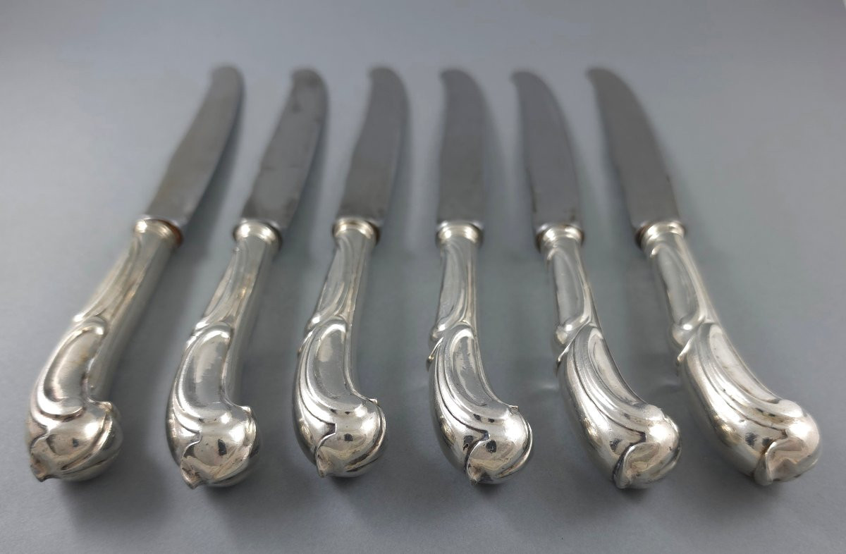 Belgium: 6 Sterling Silver Knives From The 18th Century-photo-5