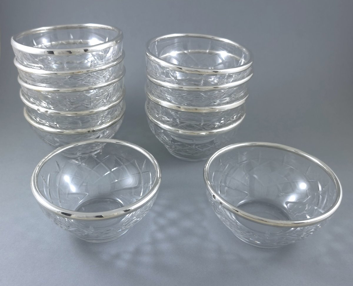 11 coupelles en cristal et argent massif-photo-1